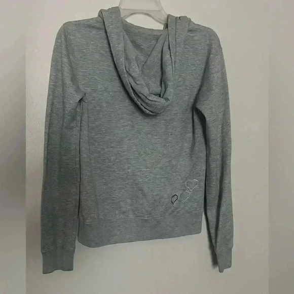 WOMANS MED AEROPOSTALE GRAY HOODIE SWEATSHIRT JACKET APPLIQUES RHINESTONE HEART - Picture 4 of 4